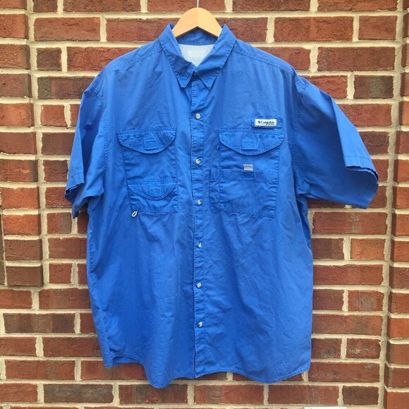 Columbia PFG Fishing Shirt Blue Mesh Lined Vent Back Hiking Camping Mens XL - Picture 1 of 9